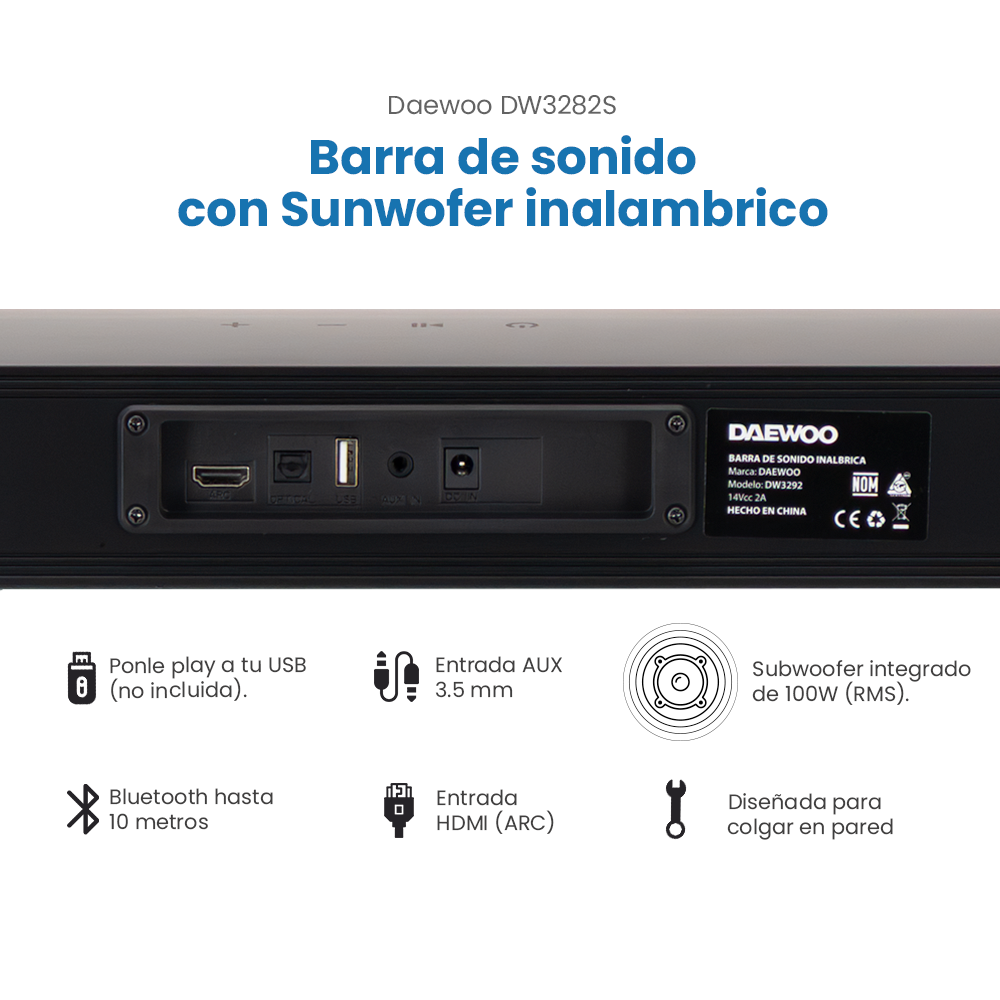 Barra de Sonido DW3282S Daewoo Con Subwoofer Home Theater
