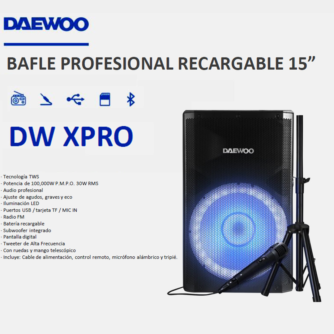 Bocina Bafle 15" Daewoo Dw-xpro Bluetooth Tws Tripie Y Micrófono