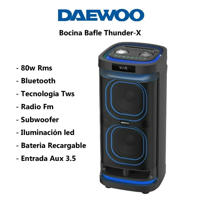 Daewoo Bafle 2x8" Thunder X TWS Subwoofer Integrado, Batería Recargable y Luces Led