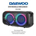 Cargue la imagen en el visor de la galería, Bocina Bluetooth Recargable 2x6.5 Pulgadas Daewoo Megabox Dw1988 Luz Led Rgb
