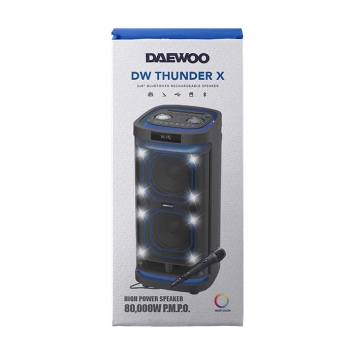 Daewoo Bafle 2x8" Thunder X TWS Subwoofer Integrado, Batería Recargable y Luces Led