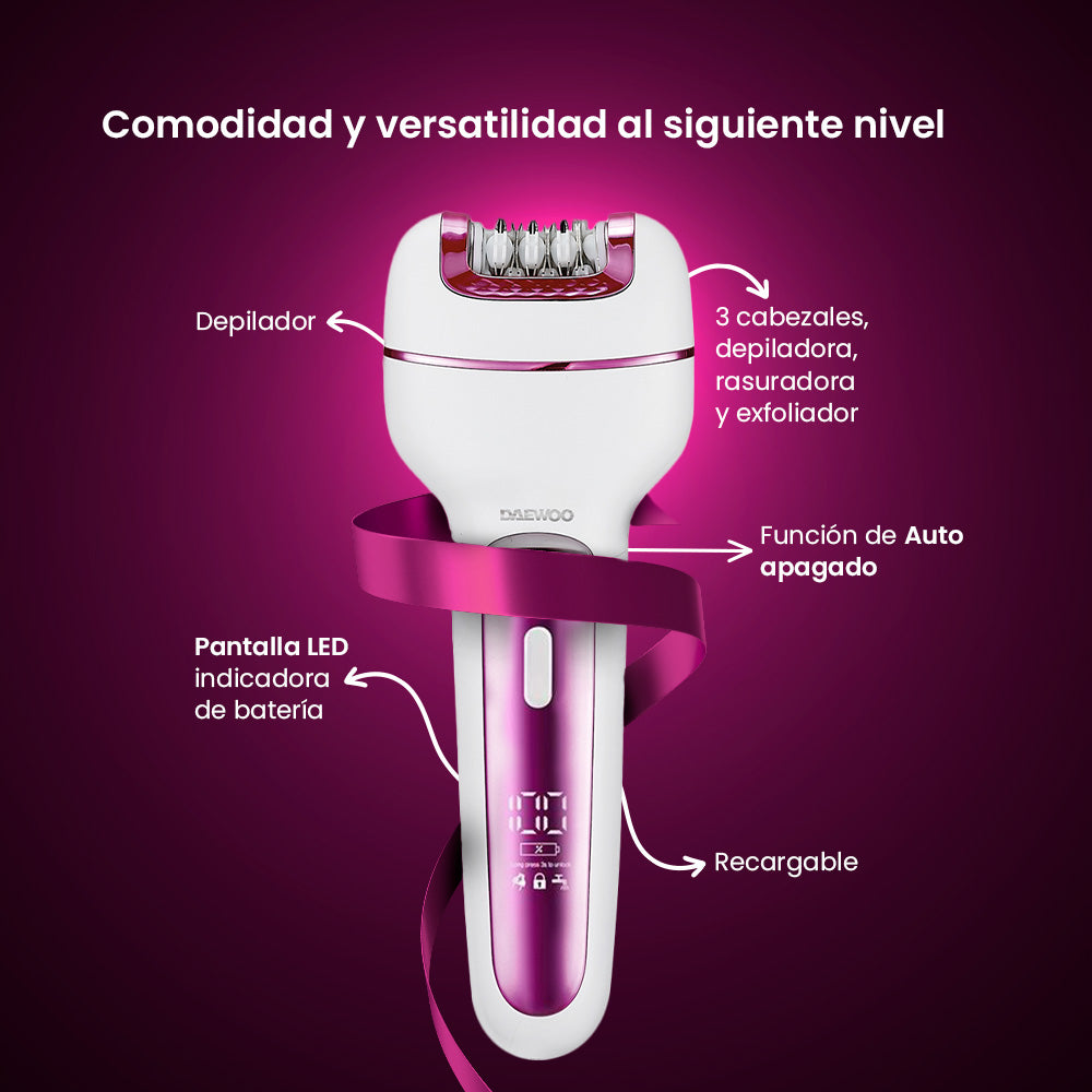 Kit Depiladora Corporal Inalámbrica Recargable 3 en 1 DW-DGS2 + Rasuradora Eléctrica Recargable Portátil Usb 2 Cabezales DW-RS1