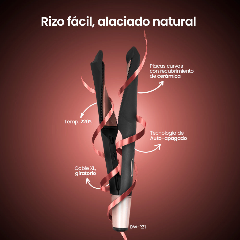 Kit Cepillo Multiestilizador de aire 6 en 1 DW-6N1 + Plancha 2 en 1 Alacía y Riza DW-RZ1 Control de Temperatura Recubrimiento de Cerámica