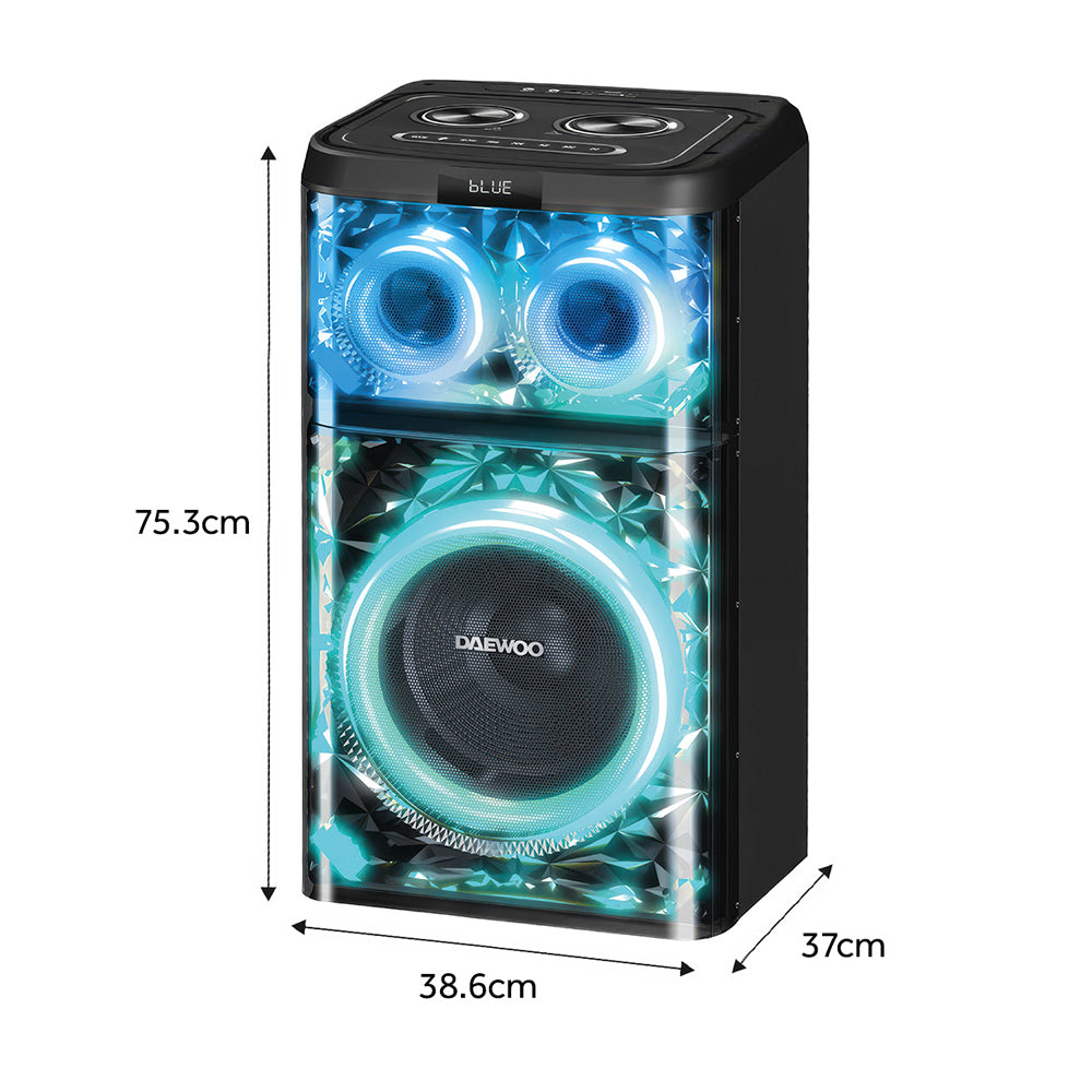Bocina Bafle Daewoo DW1014 Crystalboom 12" 100W RMS Bluetooth Recargable con Luces LED RGB