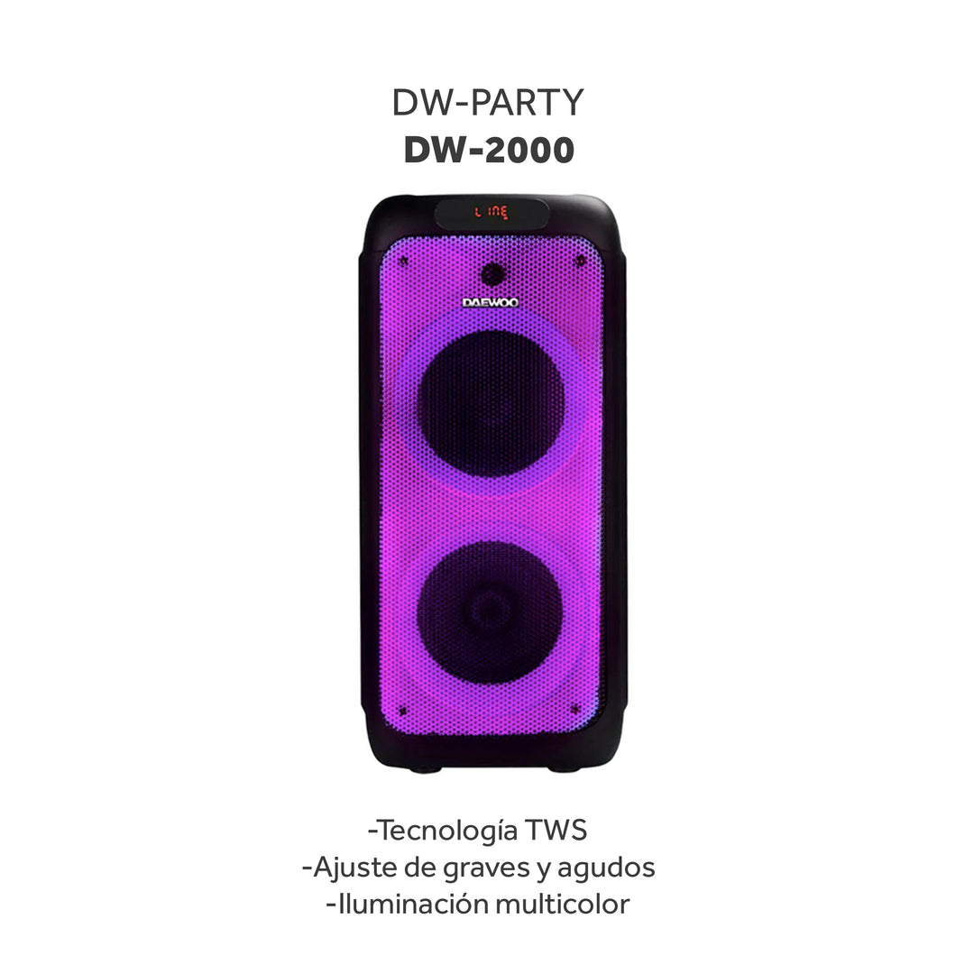 Bocina Recargable Bluetooth 2x8" Daewoo Party Radio Fm Tws DW-2000 80w