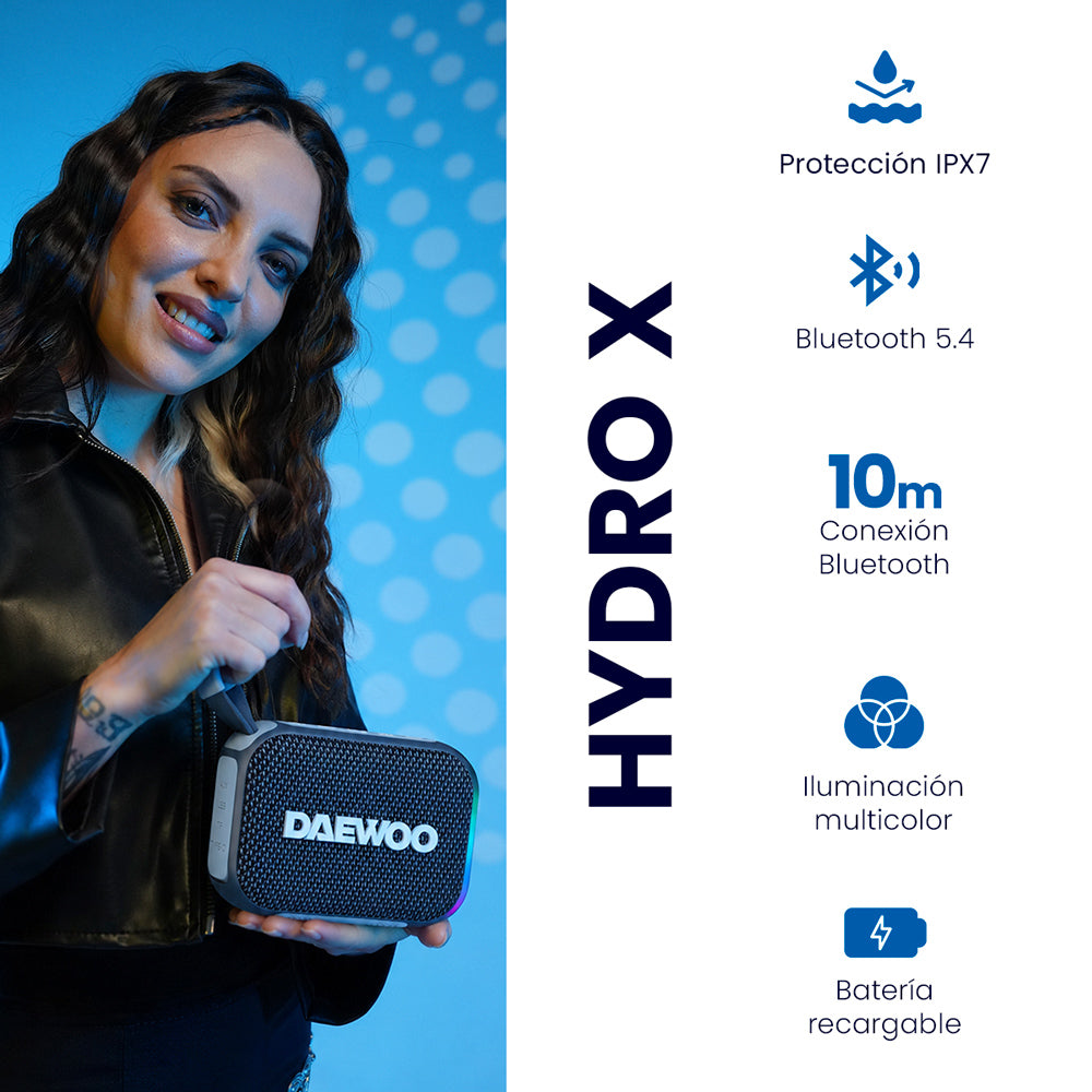 Bocina Bluetooth Daewoo DW200 Hydro X Portátil IPX7 8W con Radio FM y Batería Recargable