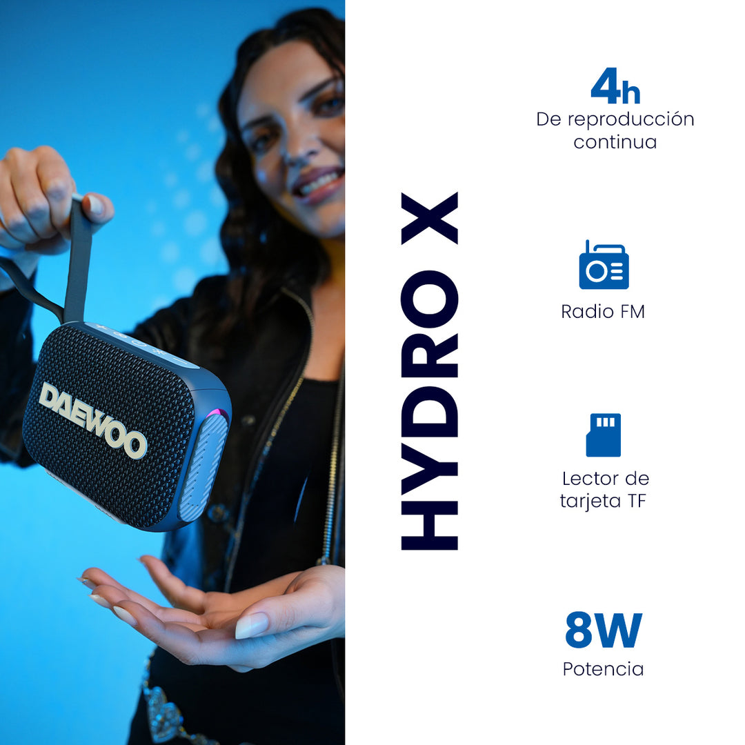 Bocina Bluetooth Daewoo DW200 Hydro X Portátil IPX7 8W con Radio FM y Batería Recargable