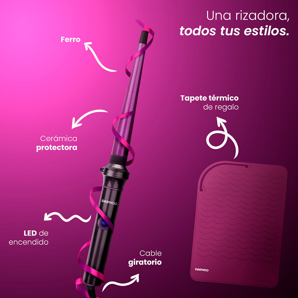 ⭐Rizador Waflera DW-RZ2 Daewoo 3 en 1 de Barriles Rizador Triple Wave + Ferro Intercambiable